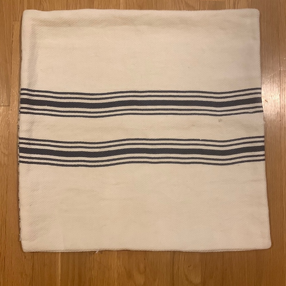 20 x 20 Pottery Barn Pillow Cover, blue and white grain sac, barley used